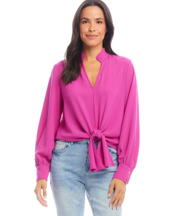 Long Sleeve Tie-Front Top - Image 2