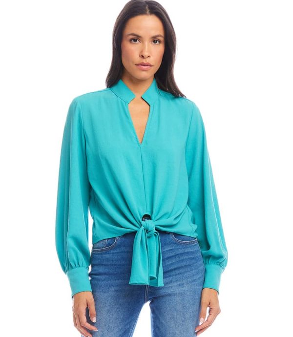 Long Sleeve Tie-Front Top - Image 2