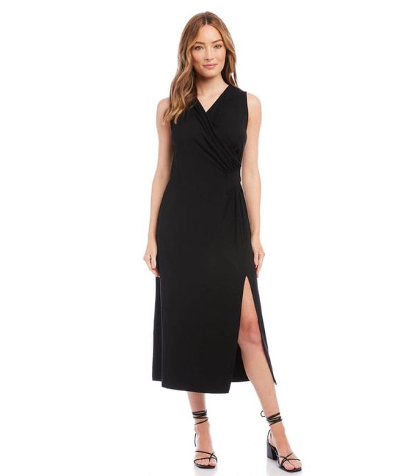 Sleeveless Faux Wrap Midi Dress - Image 3