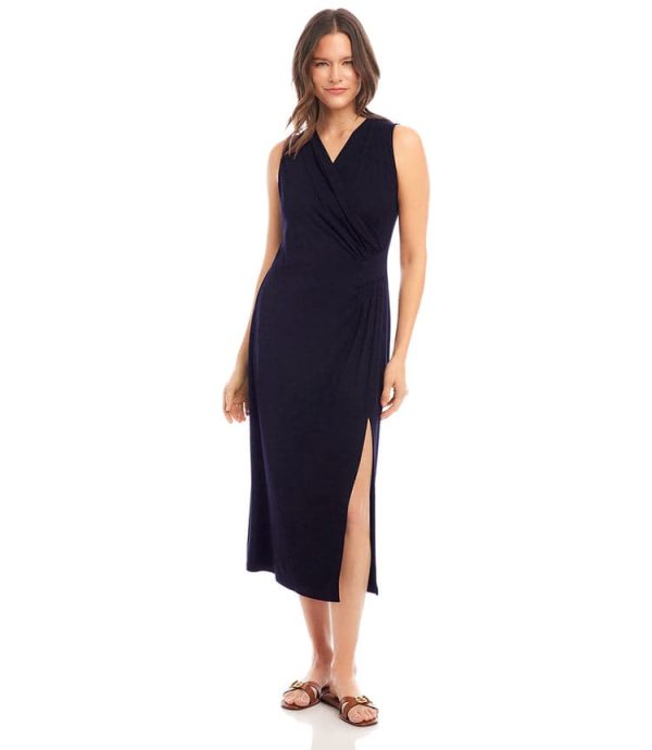 Sleeveless Faux Wrap Midi Dress - Image 2